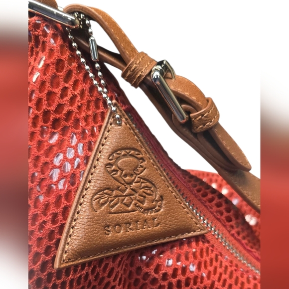 Sorial Red Sammie Large Leather Snakeskin Embossed Sparkly Hobo Bag - Picture 3 of 14